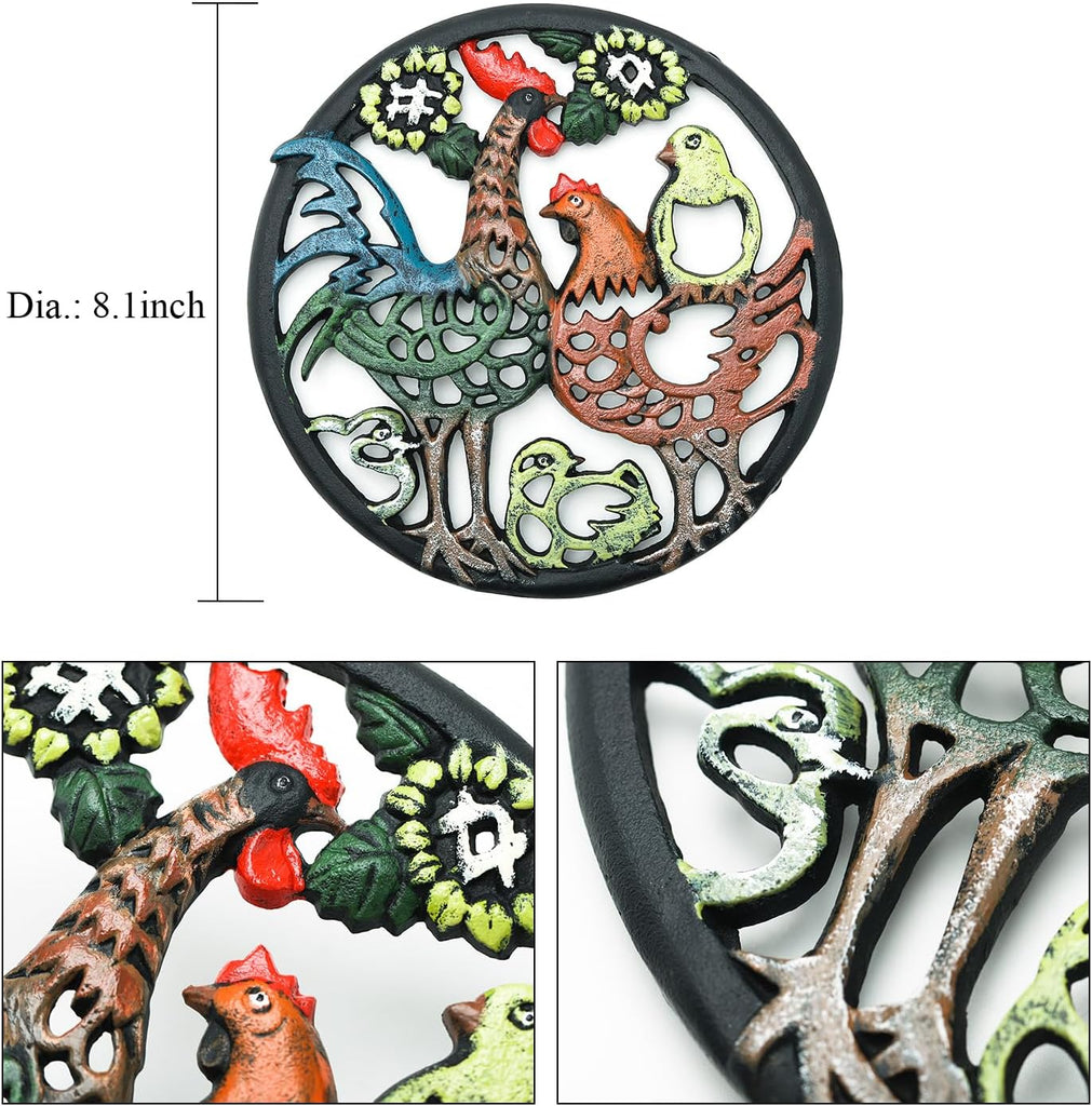 Cast Iron Trivet for Wood Stove - Dia-8.1 Inch Rustproof Round Stands for Hot Pots/Dishes/Pans - Decorative Metal