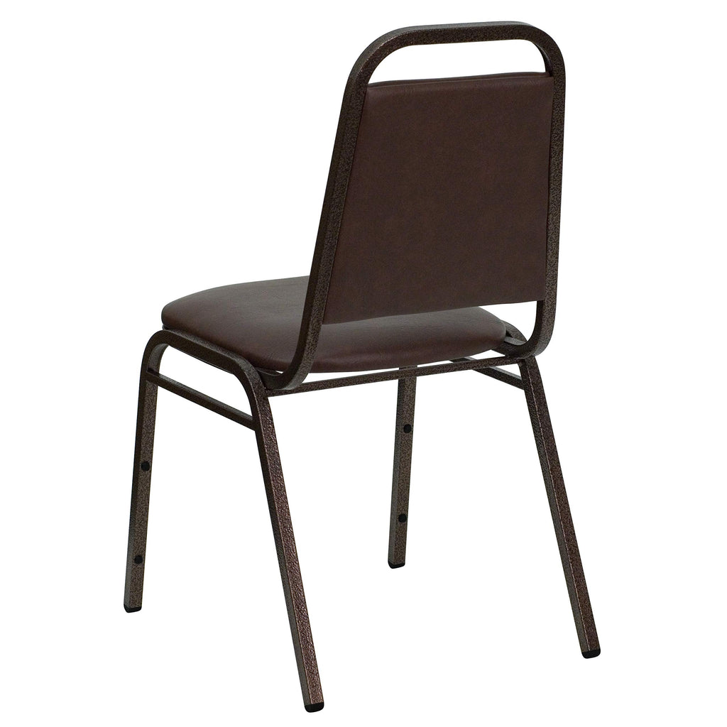 4 Pack Trapezoidal Back Stacking Banquet Chair in Brown Vinyl - Copper Vein Frame