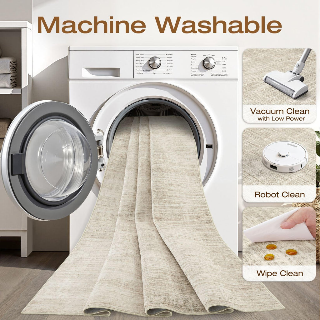 Runner Rug 3x8 Washable Non-Slip Kitchen Neutral Rug Beige