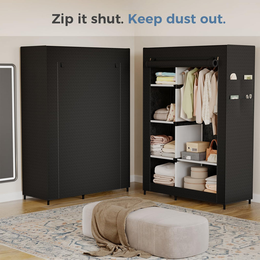 41'' Portable Closet Wardrobe with Fabric Cover & Hanging Rod
