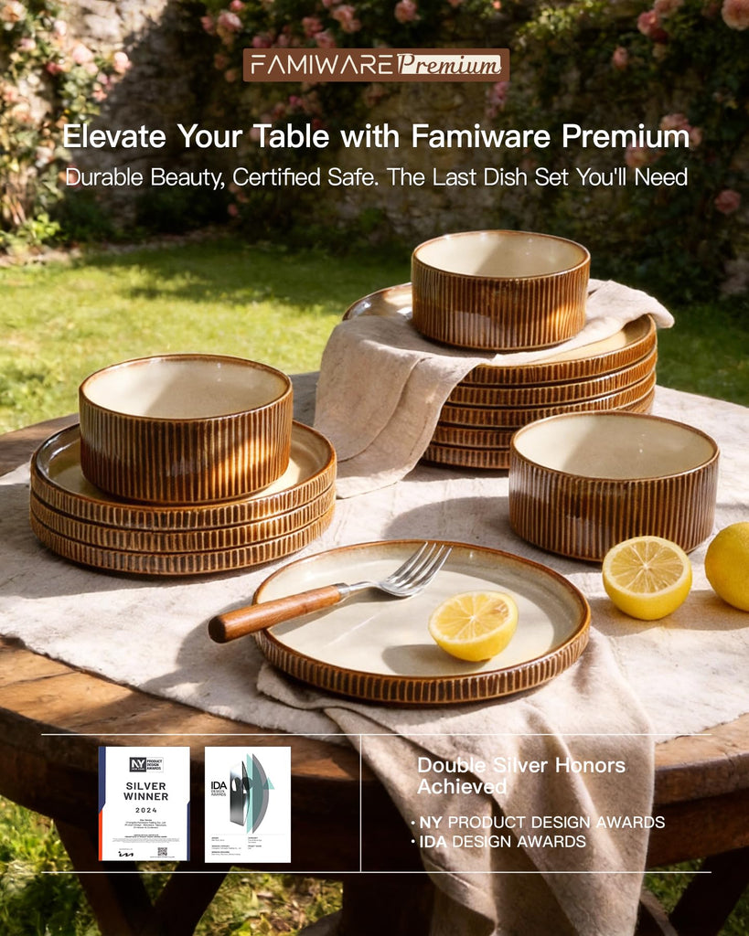 Stoneware Dinnerware Sets, Reactive Glaze Dishes Set for 8