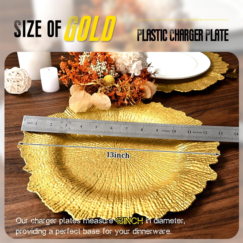 Gold Charger Plates Bulk - 13" Elegant Gold Chargers for Dinner Plates, Wedding & Event Decorative Charger - Set of 10