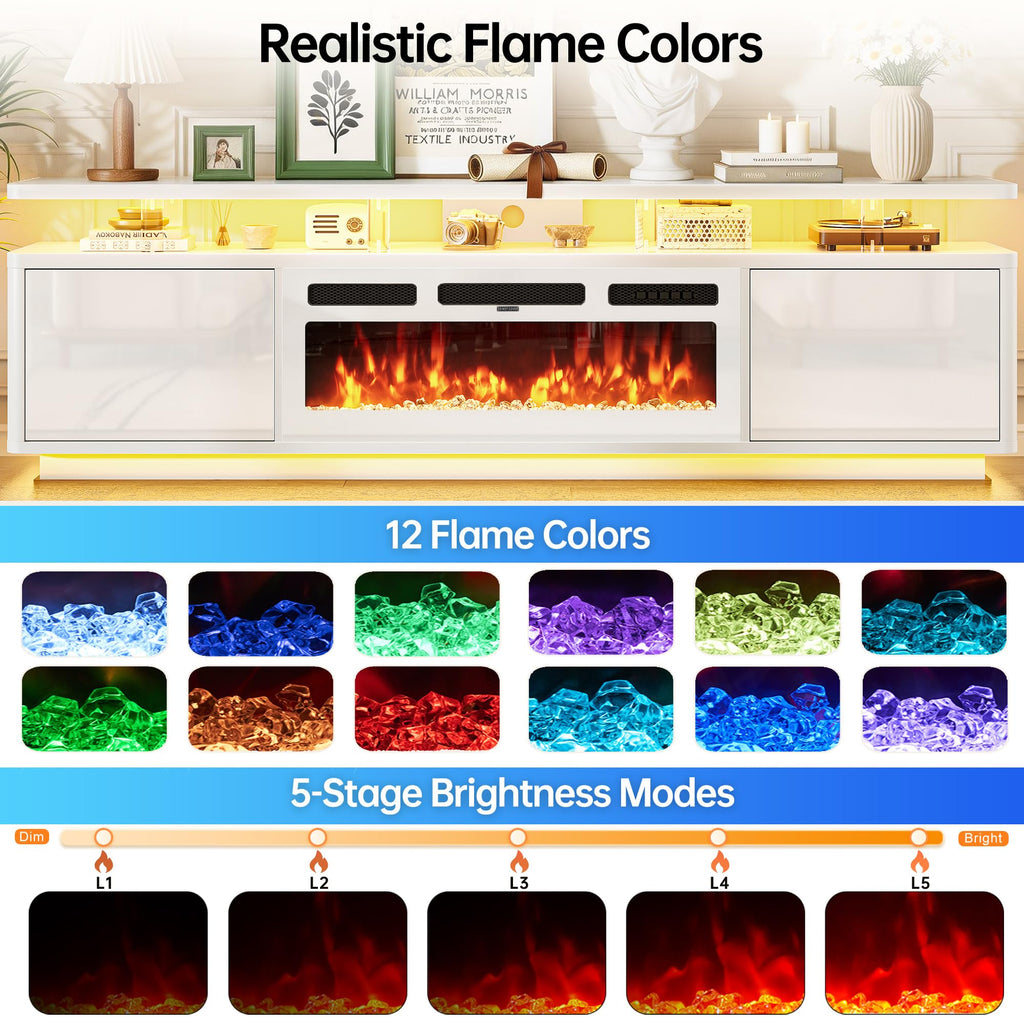 80" Fireplace TV Stand for TVs UP to 90", Entertainment Center with 36" Fireplace & Double LED Lights, TV Console