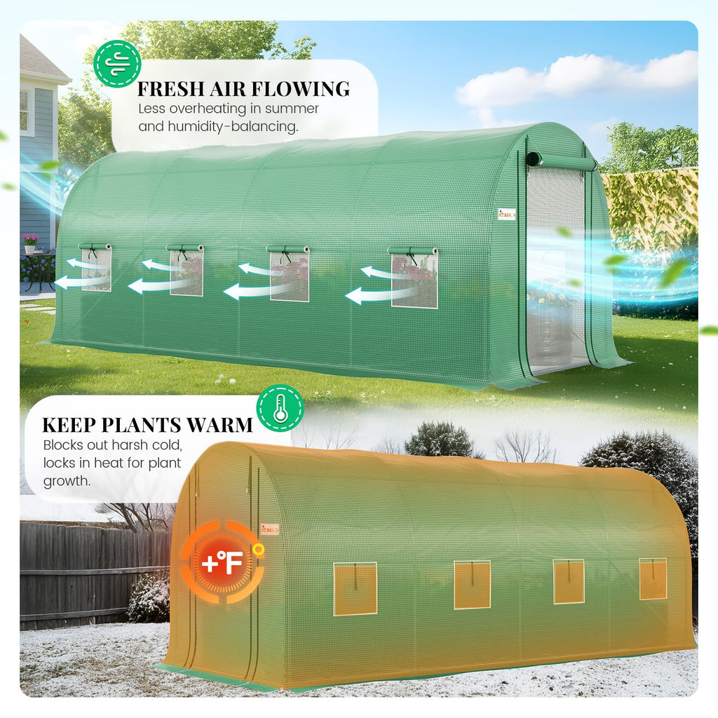 Premium 15x7x7FT Greenhouse for Outdoors, Galvanized Steel Frame