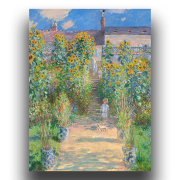 Claude Monet Wall Art Print - The Artists Garden at Vetheuil Poster - Landscape Canvas Paintin - Sunflower Picture