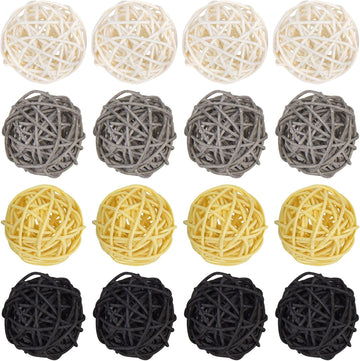 Inch Wicker Rattan Balls Decorative Decor DIY Vase Bowl Filler Black Grey Yellow White - Set of 24