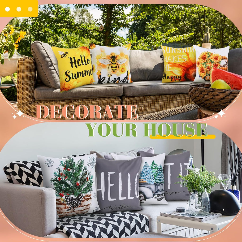 Holiday Pillow Covers 18x18 Inch Seasonal Throw Pillow Cover Fall Halloween Pillowcase Sunflower Pumpkin - Set of 16