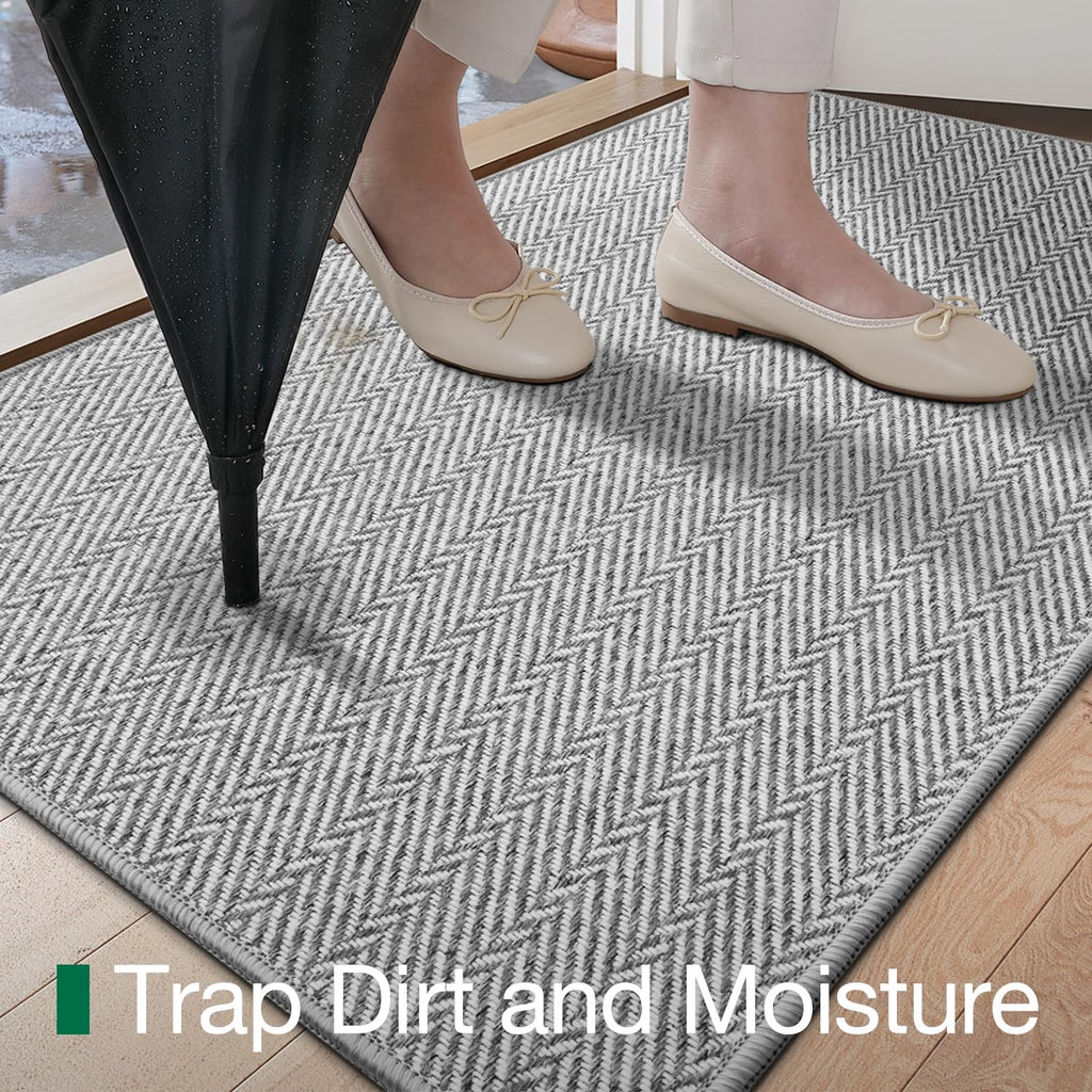 Ultra Thin Indoor Door Mat 24"x36", Entrance Doormat, Light Gray | 0.14" Ultra Thin, Dirt-Trapping & Absorbent