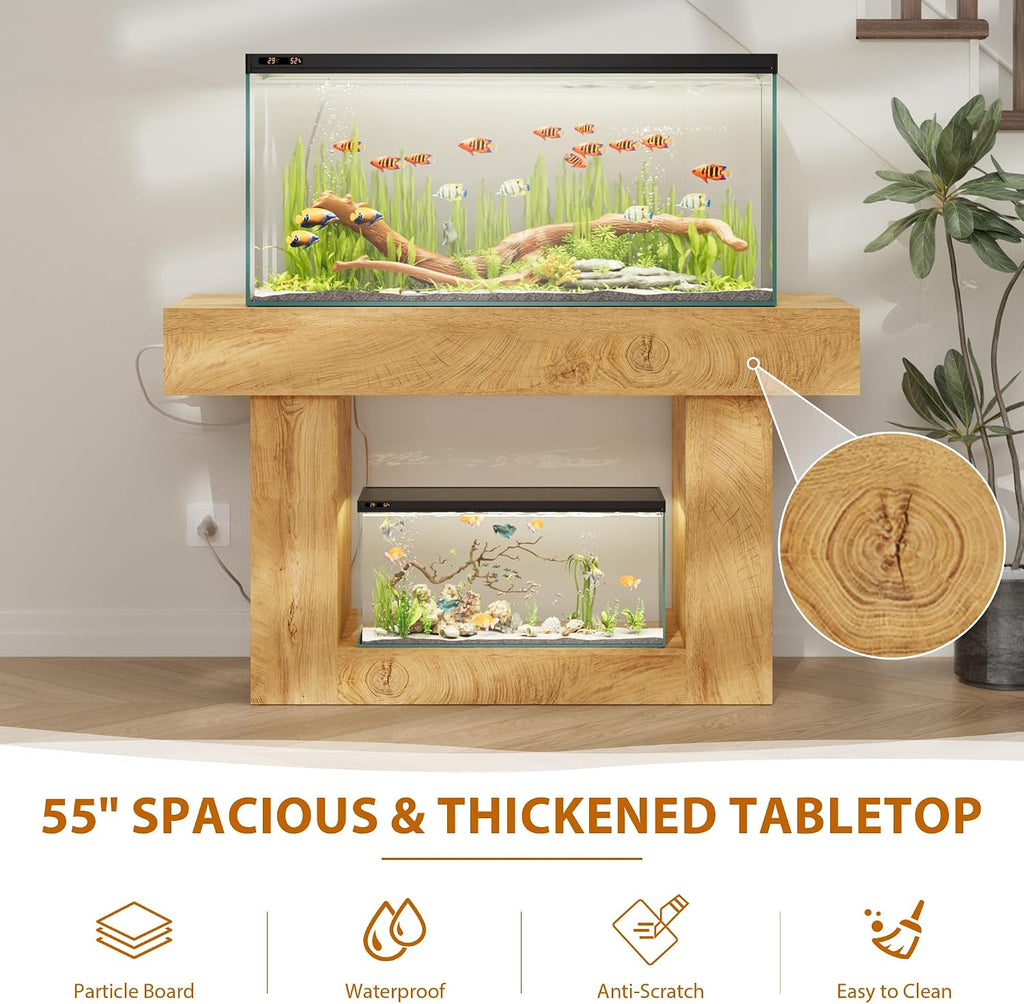 55-75 Gallon Aquarium Stand, Heavy-Duty 55 Inch Fish Tank Stand with Power Outlets, Drawer & Storage Cabinets