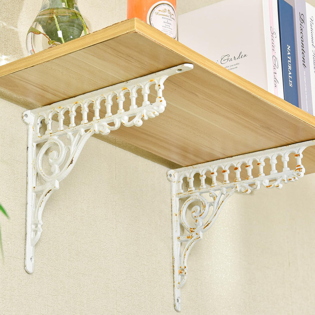 10.6 Inch Cast Iron Brackets for Shelves - 2 Pack Vintage White