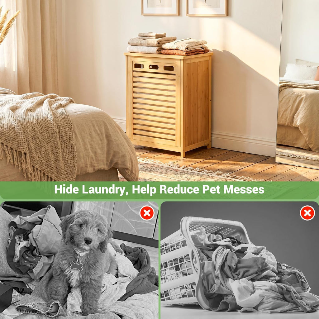 Bamboo Tilt Out Laundry Hamper Cabinet with 15.5 Gal Removable Bag