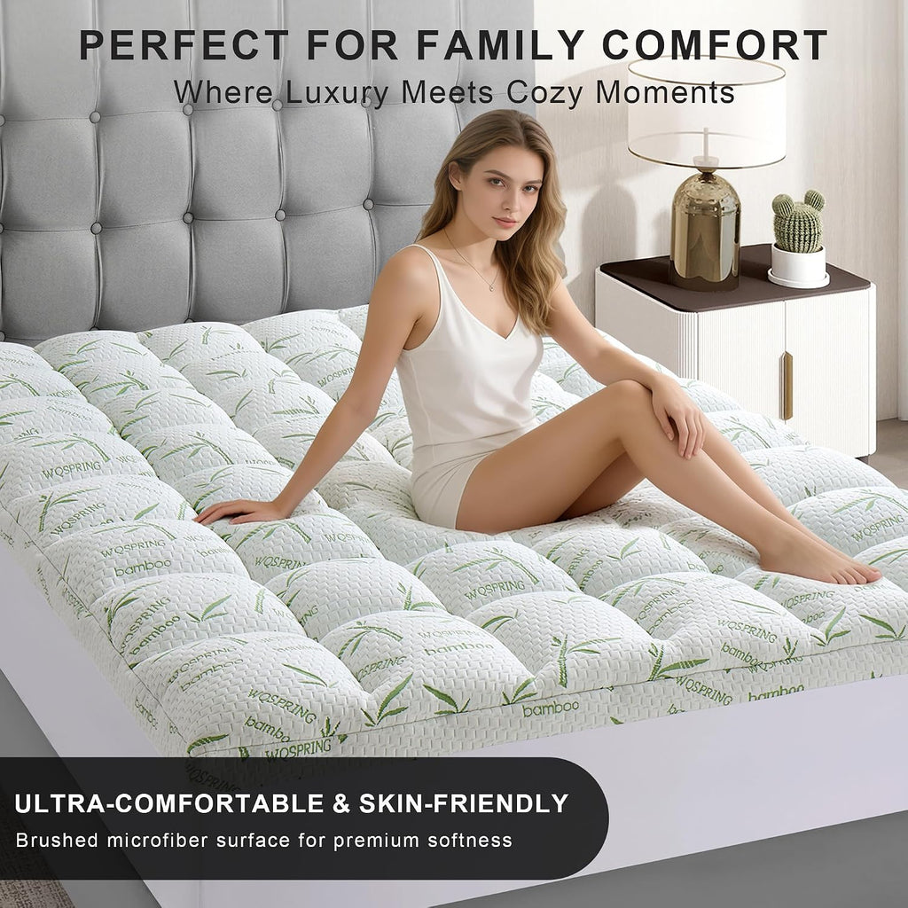 4 Inch Mattress Topper Queen Size Memory Foam Bamboo Pillow Top Back Pain | Breathable Hypoallergenic OEKO-TEX