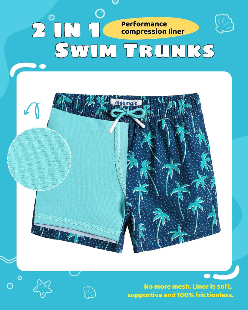 Boys Swim Trunks with Compression Liner Toddler Stretch Swim Shorts