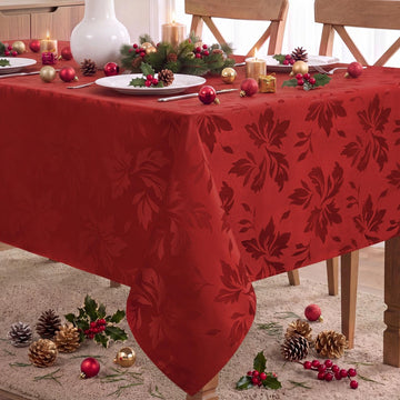 Christmas Jacquard Rectangle Tablecloth 60 x 84 Inch, Red