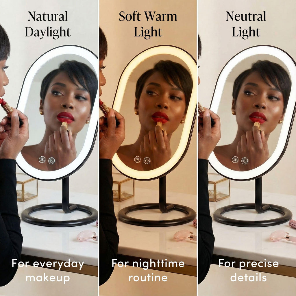 Vera LED Lighted Vanity Makeup Mirror, Rechargeable - Cordless Illuminated Cosmetic Mirror with 3 Dimmable Light