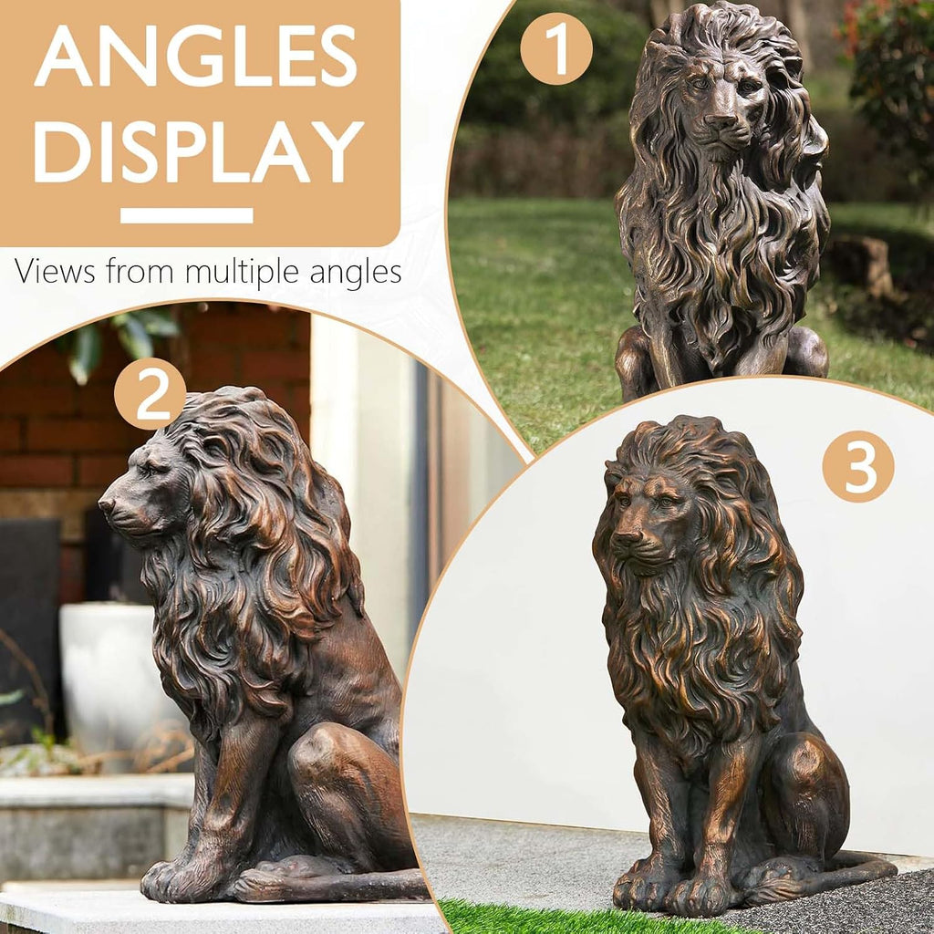 24" Large Golden Lion Statue for Garden, Outdoor Sculpture, Animal Decor for Yard Porch Entryway Patio Living Room