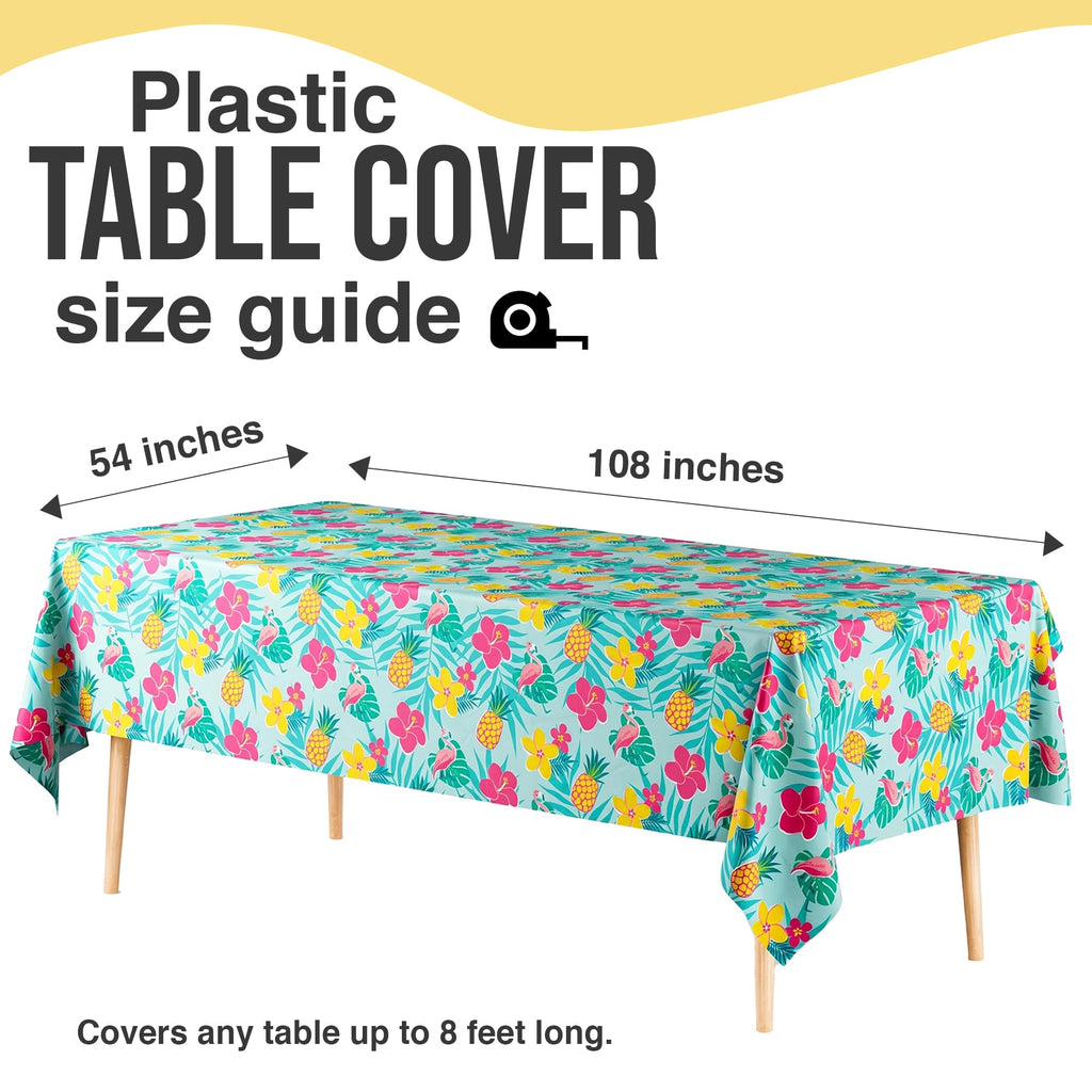 66% Thicker Summer Tablecloth 6 Pack - Luau Hawaiian Tropical Plastic Tablecloth Rectangle 54x108 Inch - Disposable