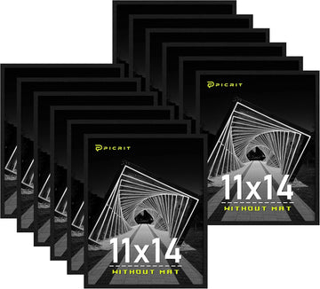 11x14 Picture Frame Set of 12, Black Wood Grain Gallery Wall Frames