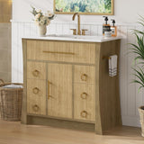 36" Freestanding Bathroom Vanity with Sink - Vanity Cabinet with 4 Drawers & Flip-Down Storage