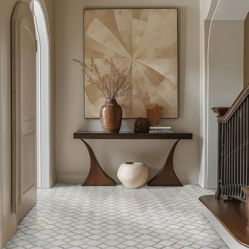 Polished Marble Mosaic Tile | Chateau Lace Geometric | 12" x 12"