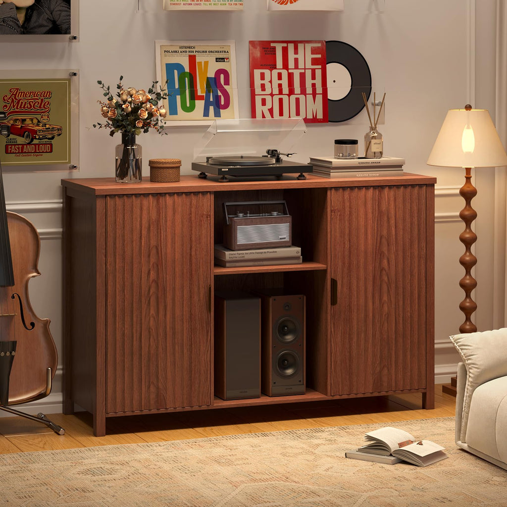 47.2" Mid Century Modern Record Player Stand with Vinyl Storage