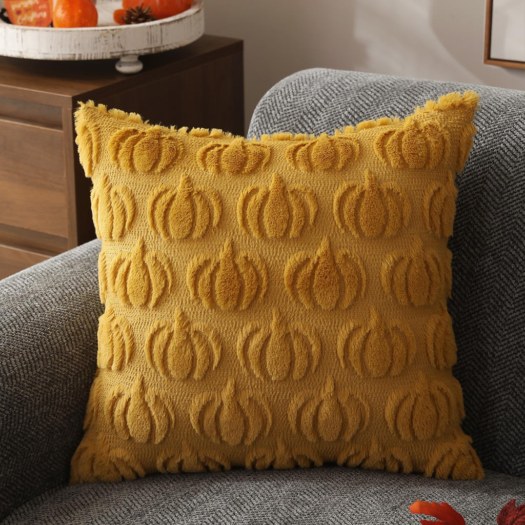Fall Pillow Covers 16x16 2Pcs Yellow Pumpkin Fall Decoration