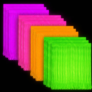 12 Pack Glow in The Dark Curtains Party Supplies 6.6 x 3.3 Ft Glow Tinsel Foil Fringe Curtains Colorful Photo Booth