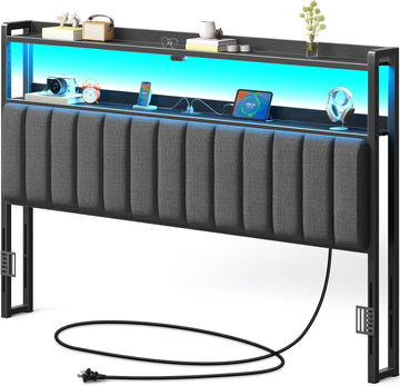 Headboard for King Bed with Storage, 60,000 DIY Color of LED Light, Head Board with USB & Type C Port