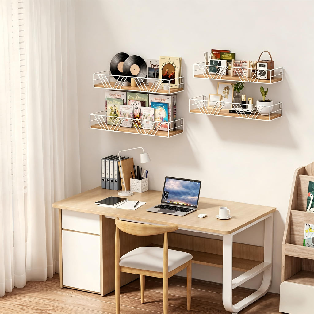 Floating Shelves for Wall, 4 Sets Rustic Shelf with Metal Frame