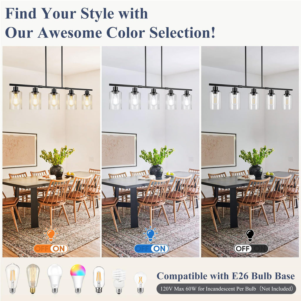 40in 5-Light Kitchen Island Lighting, Dining Room Light Fixture Over Table