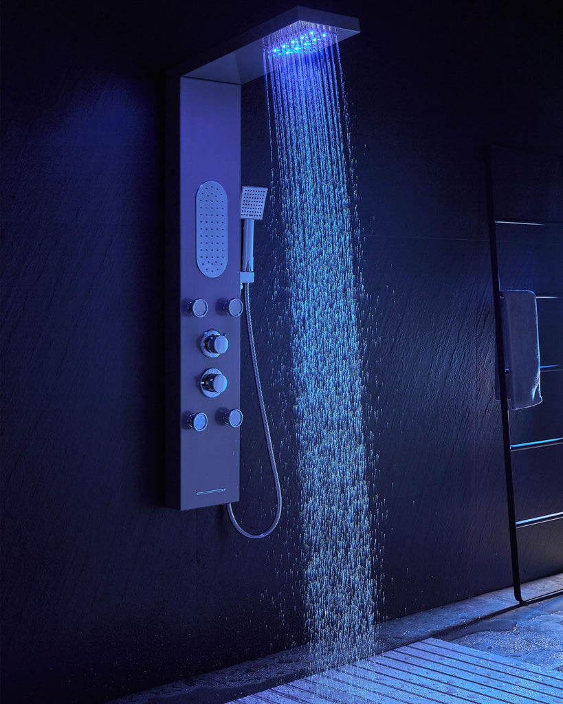 5-Function LED Shower Panel Tower System 4 Jets Stainless Steel