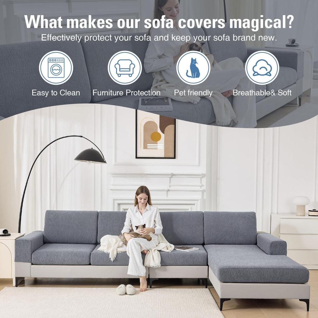 Couch Cushion Covers for Sectional Sofa Stretch Sofa Slipcovers Washable Wear-Resistant Sectional Couch Covers L