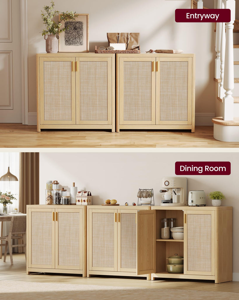 Boho Buffet Cabinets, Set of 2, with Rattan-Look Doors