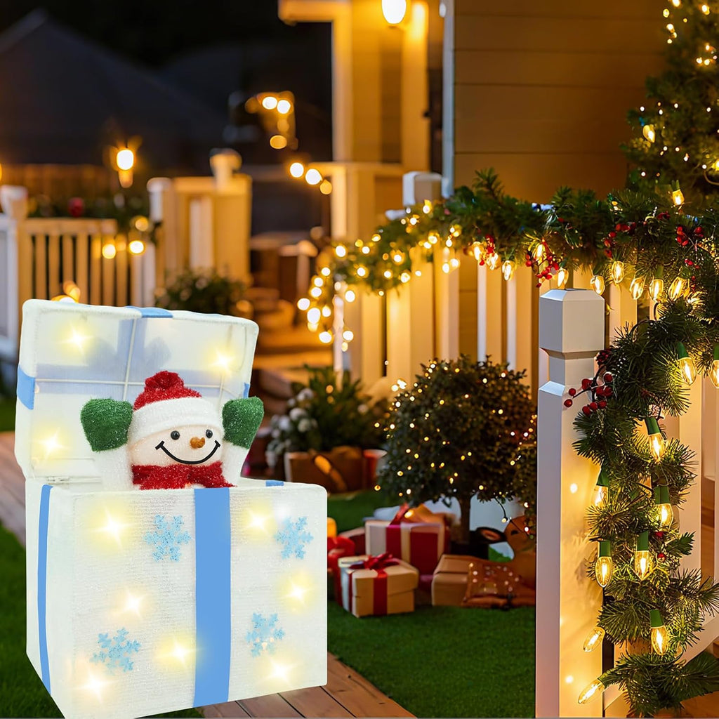 Christmas Decorations Outdoor, Lighted Pop-Up Snowman Gift Box