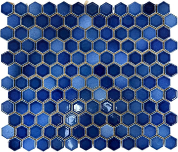 Tropical Navy Blue Hexagon Glossy Porcelain Mosaic Wall Floor Pool Tile for Backsplash, Bathroom Shower, Accent Decor