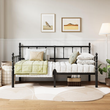 14 Inch Classic Twin Daybed, Metal Sofa Bed with Storage, Black