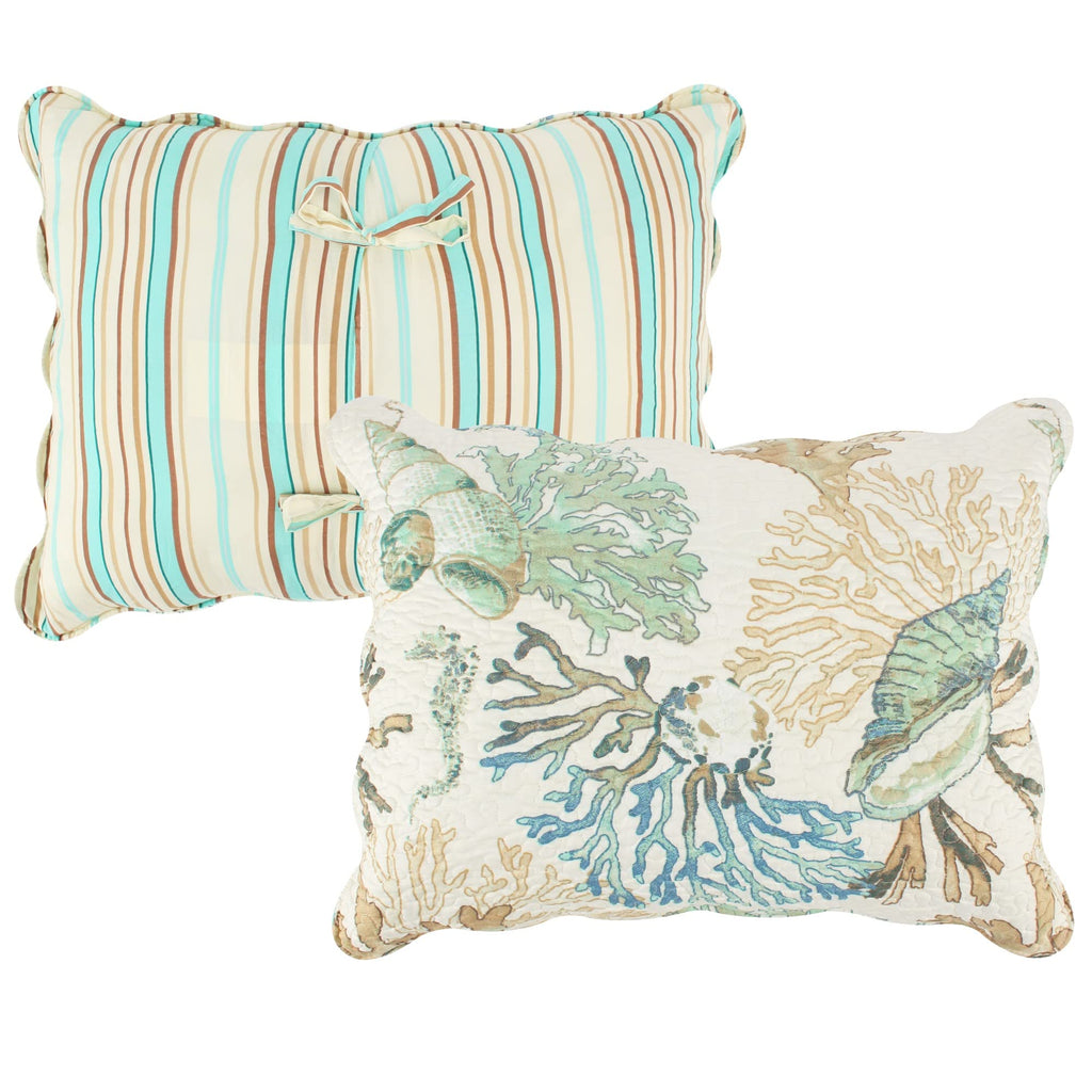 Home Atlantis Coastal Sea Coral Oversized Reversible Quilt Set, 3-Piece, Jade