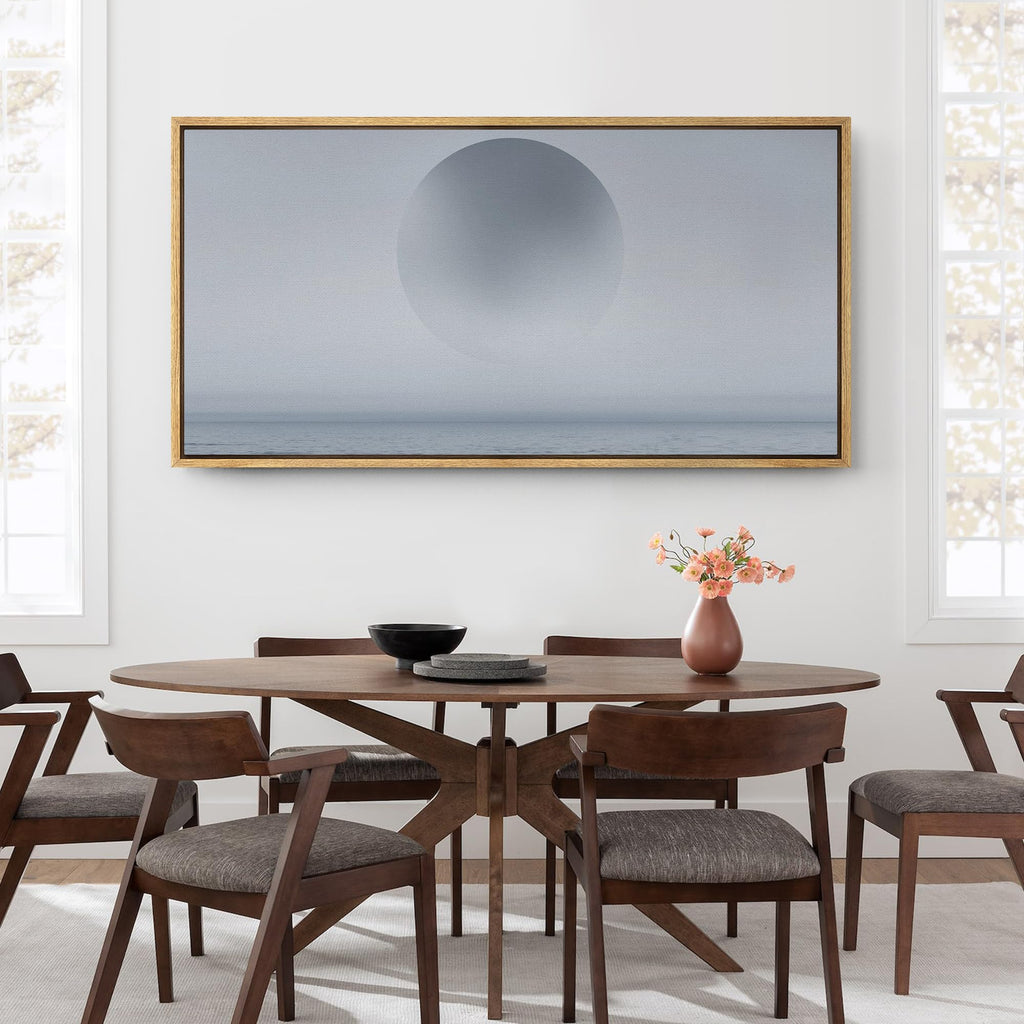 Extra Large Framed Canvas Print Wall Art Minimalist Blue Ocean Sunset Calm Abstract Seascape Illustrations Modern Art