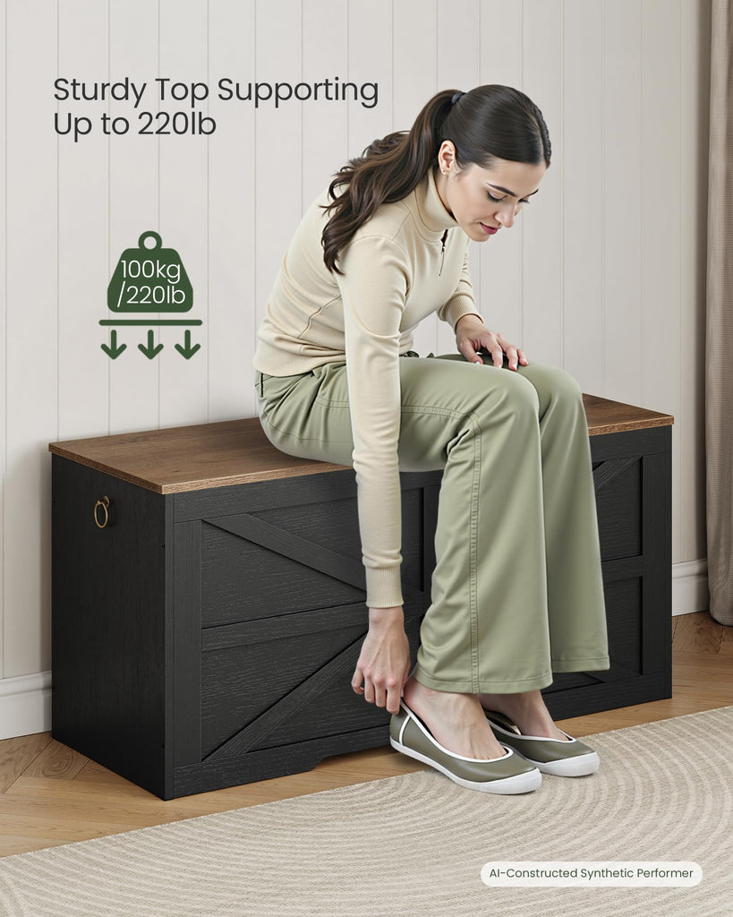 Storage Chest, 39.4" Wooden Storage Trunk, Modern Storage Bench with Safety Hinge, Toy Box, Farmhouse Style, Walnut