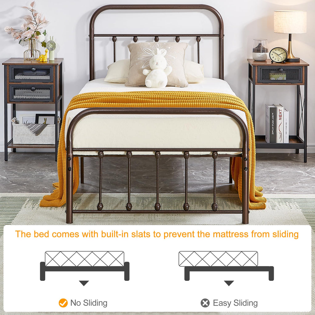 Twin Size Victorian Style Metal Bed Frame with Headboard Classic Metal Platform Bed Frame Mattress Foundation with
