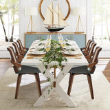 Dining Chairs Set of 2, Green Dining Chairs with Walnut Bentwood Frame, Ergonomic Rattan Back and Curved Arms for Kitchen or Living Room