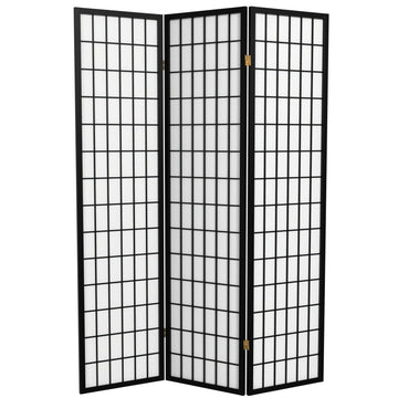6 ft. Tall Window Pane Shoji Screen - Black - 3 Panels