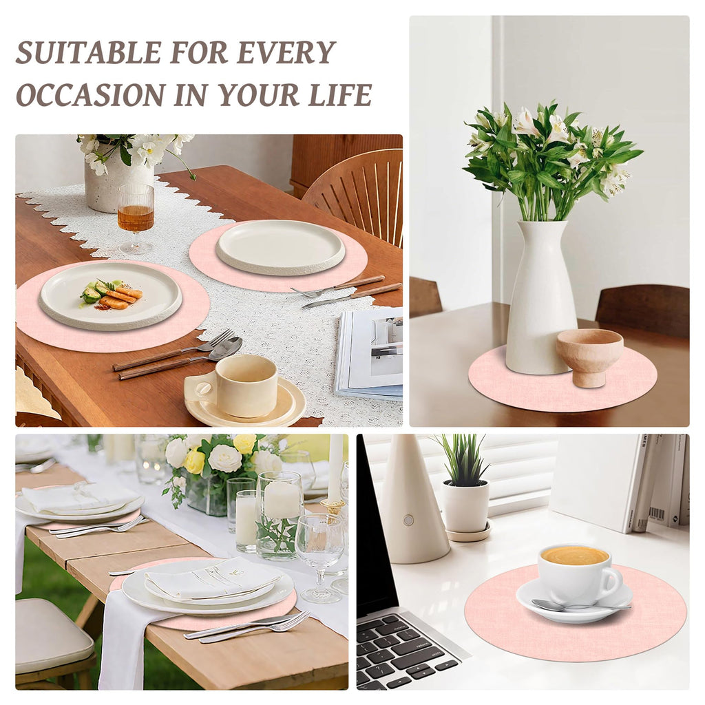 13" Round Placemats Set of 6, Reversible Faux Leather Wipeable Table Mats
