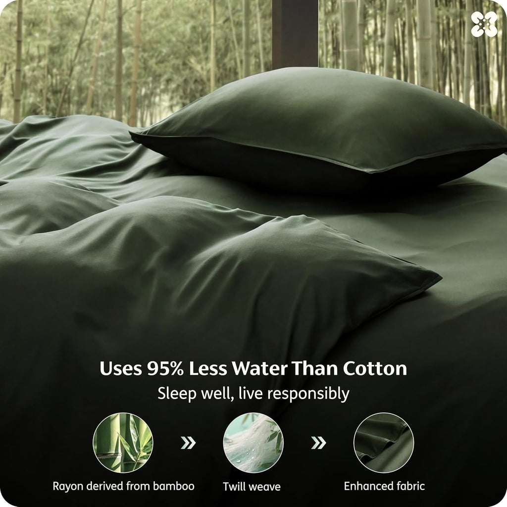 100% Organically Grown Bamboo Viscose Duvet Cover Set King | Cooling Bedding Set for Hot Sleepers | PureWoven Luxury
