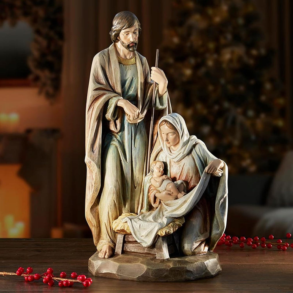 Christmas Figurines - Joseph and Mary with Jesus Tabletop Centerpiece Nativity Figurine, 18-Inch, Holy Family Nativity