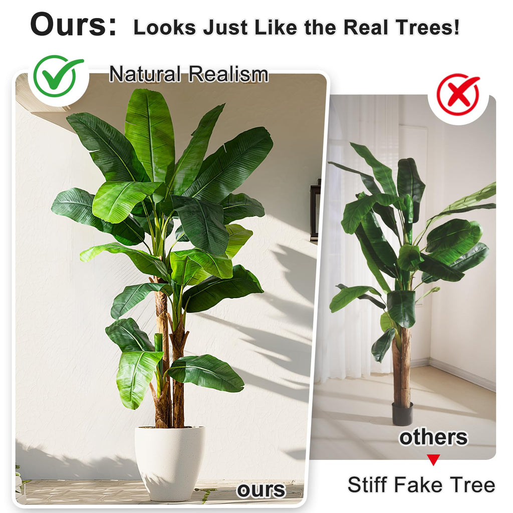 Artificial Banana Tree 7.2ft, Faux Tropical Palm Tree Plant with Realistic Leaves, Low Maintenance Indoor Outdoor