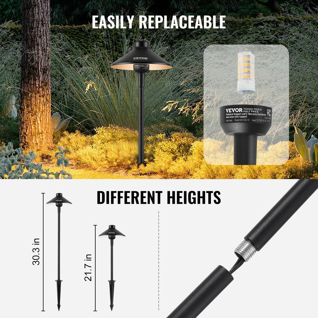 8 Pack Low Voltage Landscape Path Lights, 3W 210LM 12V-24VAC/DC Outdoor LED Pathway Lighting, 3000K Warm White
