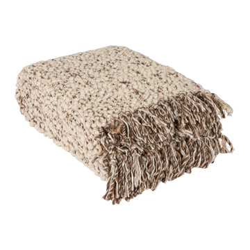 Cozy Haven Wool Blend Shag Throw, Natural and Grey Mélange