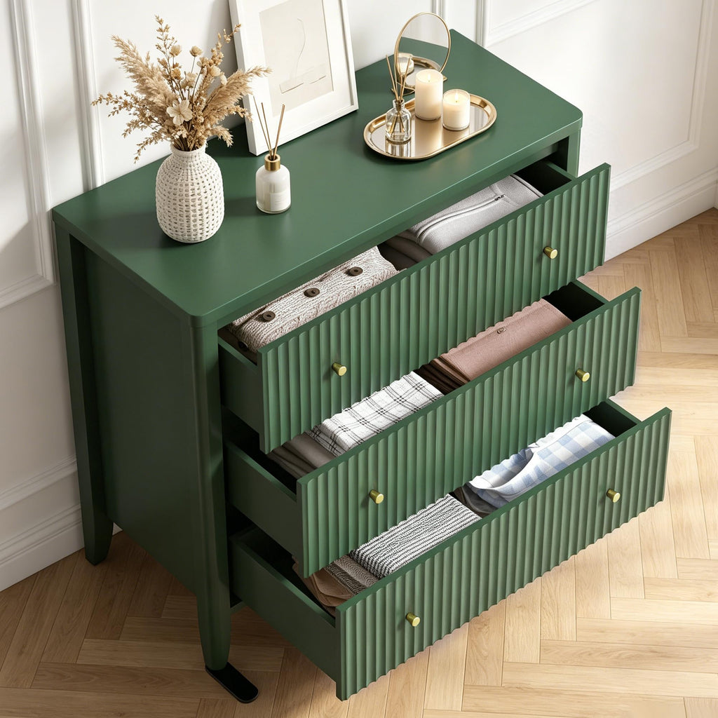 Large Nightstand Set of 2, 34"Wide Fluted Painted Bedside Table with 3 Drawer Dresser, Large End Tables with Storage