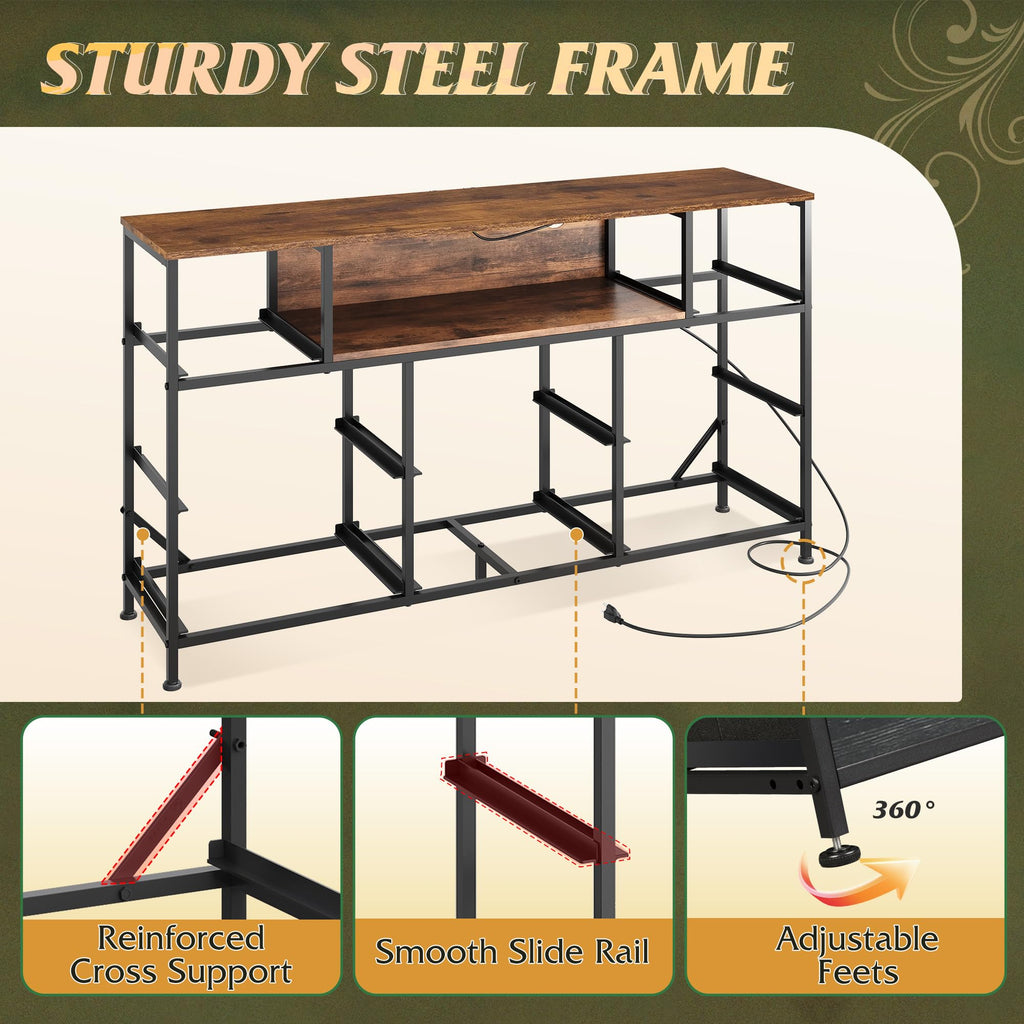 LED TV Stand for 55 Inch TV, 8 Fabric Drawers, Vintage